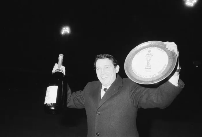 Framed Print : Graham Taylor, Aston Villa manager is presented with a jeroboam of champagne Framed Print : Graham Taylor, Aston Villa manager is presented with a jeroboam of champagne