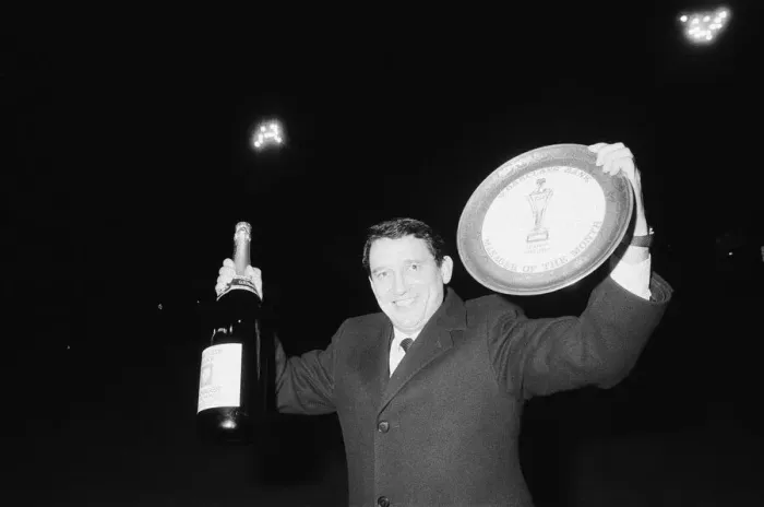 Framed Print : Graham Taylor, Aston Villa manager is presented with a jeroboam of champagne Framed Print : Graham Taylor, Aston Villa manager is presented with a jeroboam of champagne