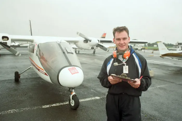Framed Print : Graham Torrington of Skywatch, by the Partenavia aeroplane before take off