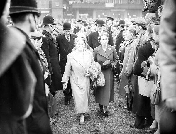 Grand National at Aintree Racecourse, March 1956. Queen Mother