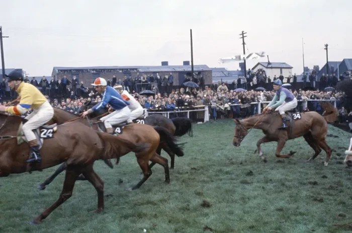 Framed Print : Grand National Horserace held at Aintree, Liverpool. Action at Bechers Brook during Framed Print : Grand National Horserace held at Aintree, Liverpool. Action at Bechers Brook during