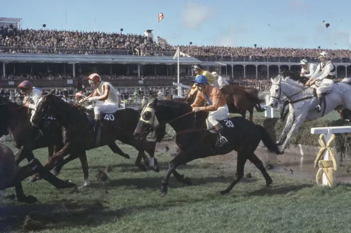 Framed Print : Grand National Horserace held at Aintree, Liverpool. Action at the water jump Framed Print : Grand National Horserace held at Aintree, Liverpool. Action at the water jump