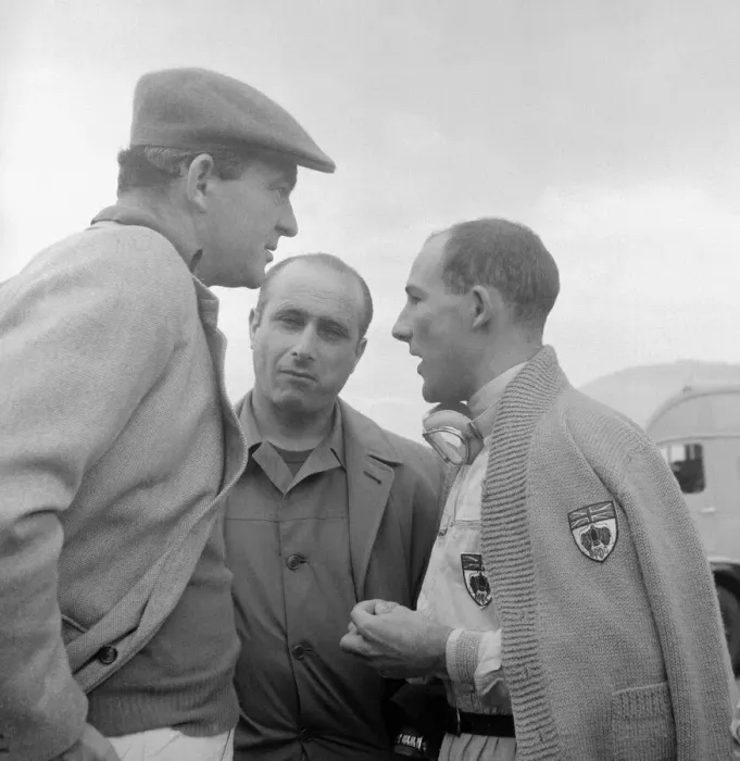 Framed Print : Grand Prix D Europe1957 Practice day l to r-H Framed Print : Grand Prix D Europe1957 Practice day l to r-H