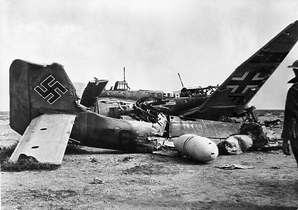 Graveyard of Nazi bombers in Libya. Part of a collection of Stukas destroyed by Allied
