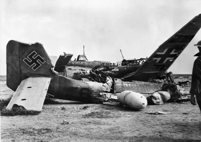 Framed Print : Graveyard of Nazi bombers in Libya. Part of a collection of Stukas destroyed by Allied