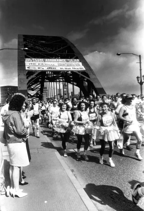 Framed Print : The Great North Run 24 July 1988 - Fancy-dress runners on the Tyne Bridge Framed Print : The Great North Run 24 July 1988 - Fancy-dress runners on the Tyne Bridge