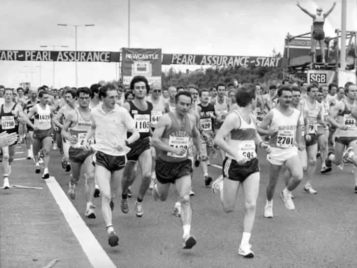 Framed Print : The Great North Run 24 July 1988 - Runners surge over the start line Framed Print : The Great North Run 24 July 1988 - Runners surge over the start line