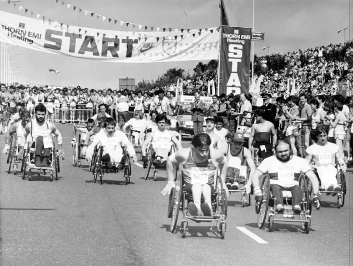 Framed Print : The Great North Run 30 June 1985 - The wheelchair race gets underway Framed Print : The Great North Run 30 June 1985 - The wheelchair race gets underway