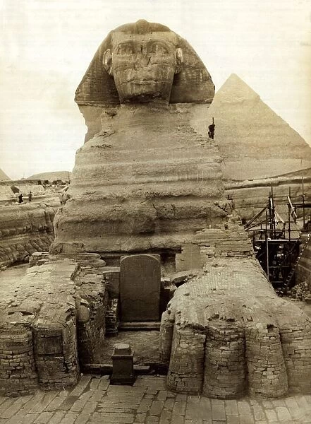 The Great Sphinx guarding the pyramids Egypt Statue Circa 1910