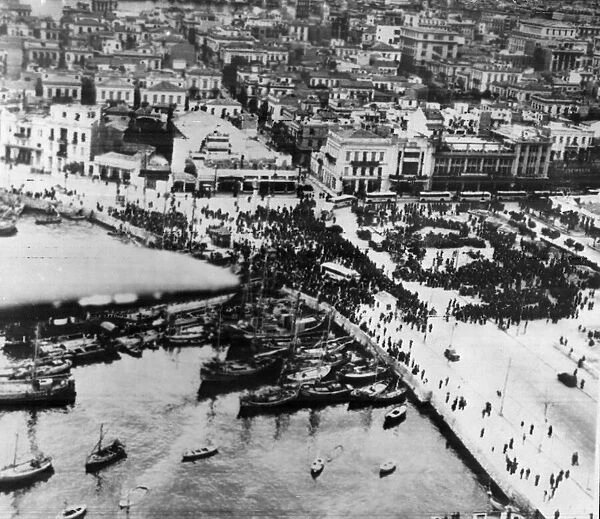 Greek crowds welcome British troops, Piraeus, Greece. A combined British