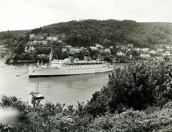The Greek cruise liner the Queen Frederica seen here laid up on the River Dart. May 1972