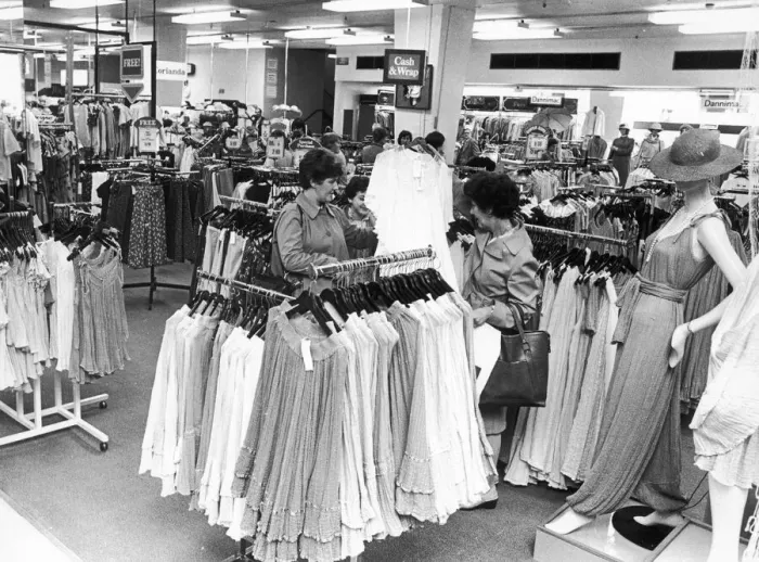 Framed Print : Greek Fashions just a small part of Owen Owen ladies fashion department. 10th June 1983