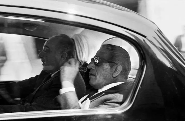 Framed Print : Greek shipping tycoon Aristotle Onassis attends the Law Courts in London to sue 77 year Framed Print : Greek shipping tycoon Aristotle Onassis attends the Law Courts in London to sue 77 year