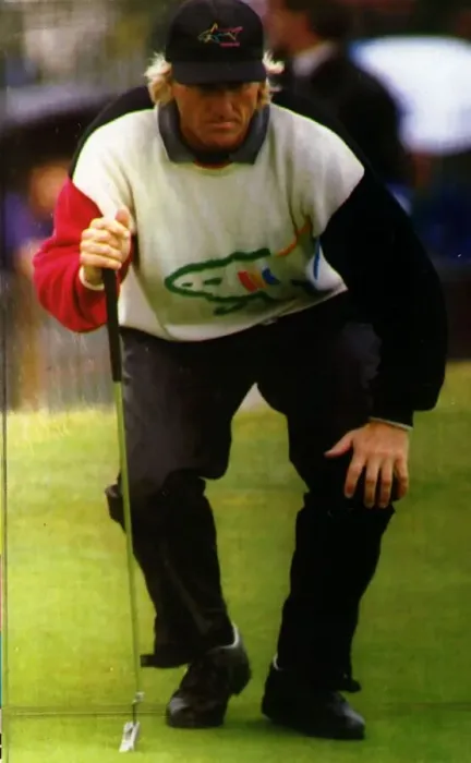 Framed Print : Greg Norman Australian golfer lining up a put Framed Print : Greg Norman Australian golfer lining up a put
