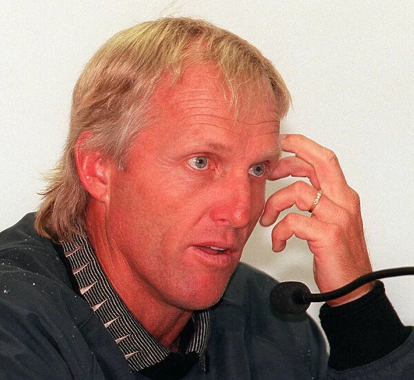 Greg Norman golfer at a press conference July 1997 on the eve of the Open Golf tournament