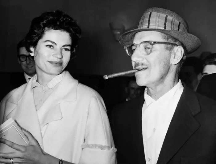Framed Print : Groucho Marx American comedy actor with his wife August 1958 Framed Print : Groucho Marx American comedy actor with his wife August 1958