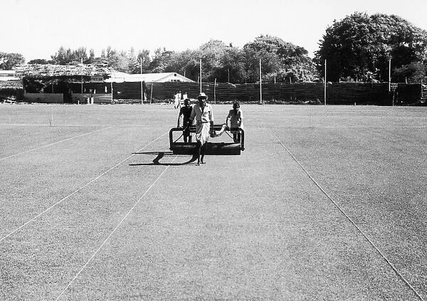 Groundsmen prepare the field at Sinhalese Sports Club grounds in Colombo