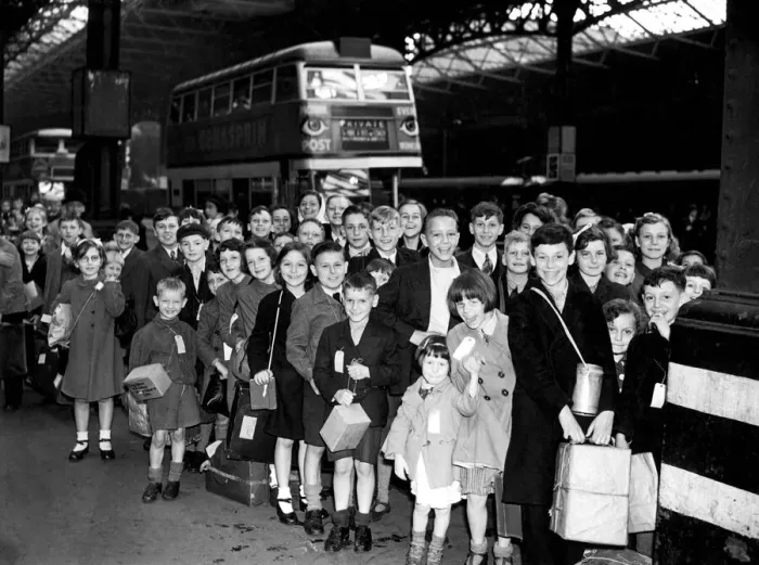Framed Print : Group of children at a London Station ready to leave for the safety of the countryside Framed Print : Group of children at a London Station ready to leave for the safety of the countryside