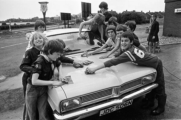 A group of Scouts washing a car, Marton, Middlesbrough. 1976
