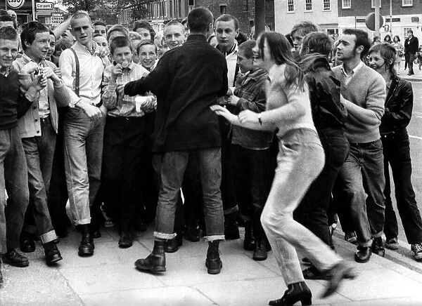 A group of skinheads who have just been evicted from the Spanish City in Whitley Bay