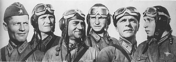 A group of Soviet airmen who have been decorated with orders for valour