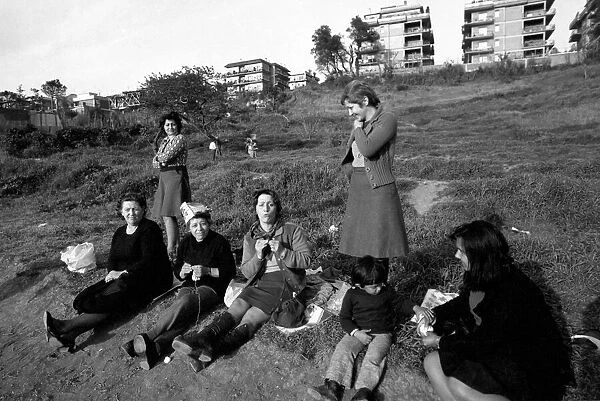 Group of women in a poor suburb on the outskirts of Rome, Italy April 1975