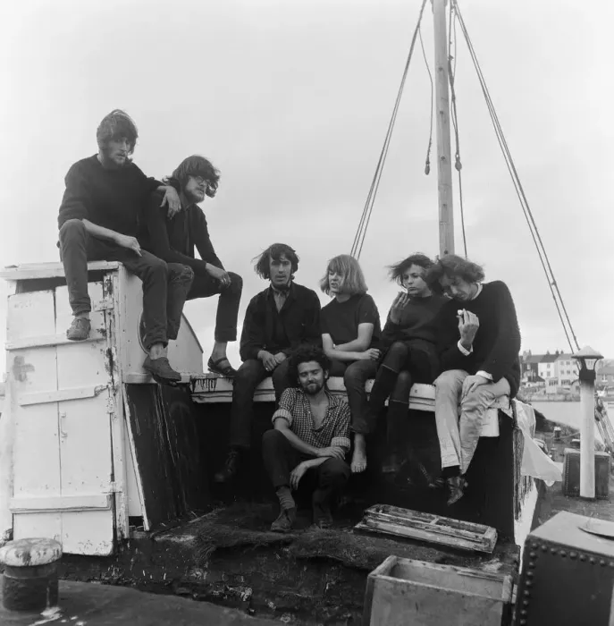 Framed Print : A group of young beachniks'living on a barge in Shoreham-by-Sea