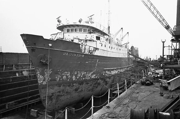The GSI survey ship JE Jonsson seen here under going refit in a Humberside shipyard
