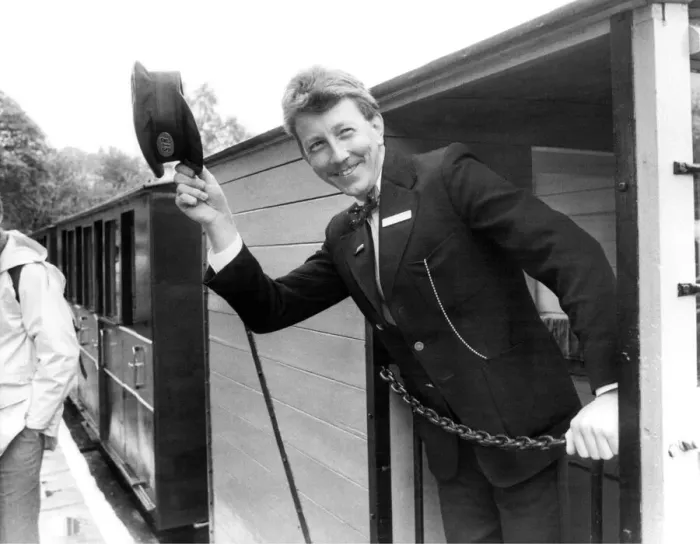 Framed Print : Guard Richard Graham at South Tynedale Railway on 26th May 1984 Framed Print : Guard Richard Graham at South Tynedale Railway on 26th May 1984