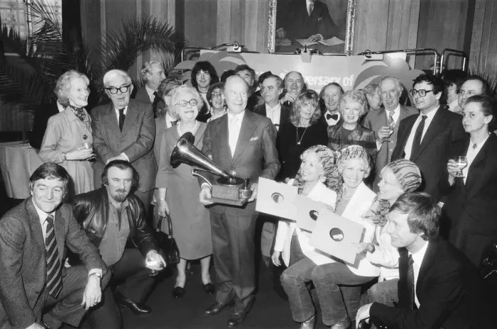 Framed Print : Guest at the party for the 40th anniversary of Desert Island Discs seen here with Roy Framed Print : Guest at the party for the 40th anniversary of Desert Island Discs seen here with Roy