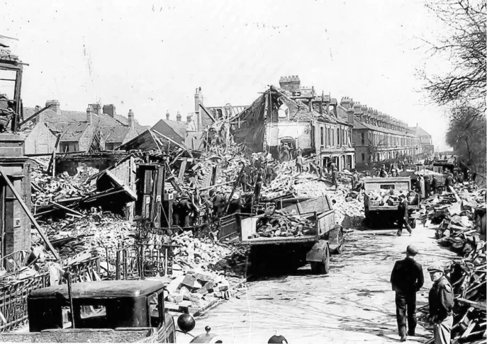 Framed Print : Guildford Place in Newcastle seen here following a overnight air raid in 1941 Framed Print : Guildford Place in Newcastle seen here following a overnight air raid in 1941