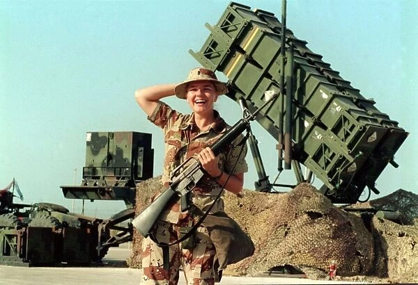 Gulf War Operation Desert Storm. American Patriot defence missile system guarded by