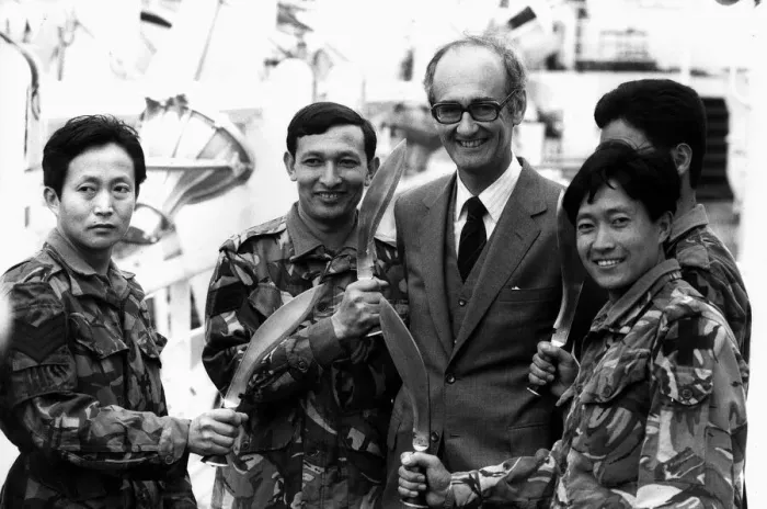 Framed Print : Gurkhas - August 1982 Mr Knott recieved a suprise when he met the Gurkha Soldiers Framed Print : Gurkhas - August 1982 Mr Knott recieved a suprise when he met the Gurkha Soldiers