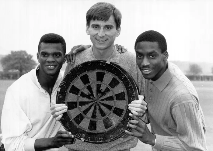 Framed Print : Gus Caesar Football Player of Arsenal - April 1988 with teammates Paul Davis (L Framed Print : Gus Caesar Football Player of Arsenal - April 1988 with teammates Paul Davis (L