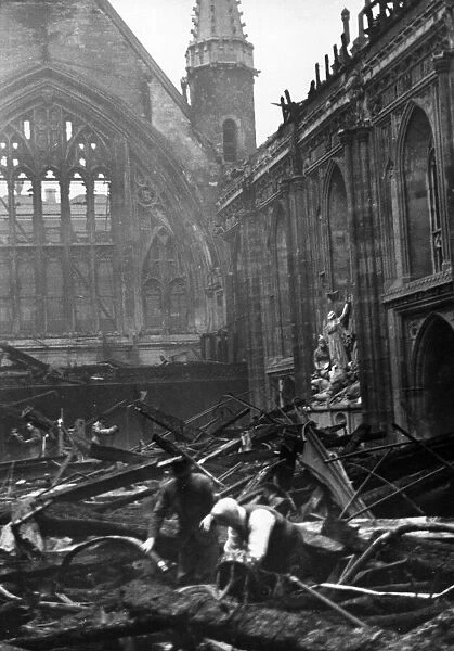 The gutted interior of the Guildhall. It was hit on the night of 29th December 1940