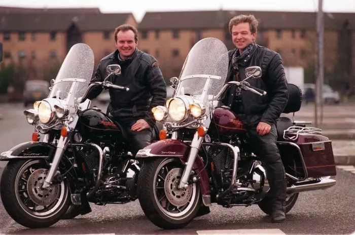 Framed Print : Two guys on Harley Davidson bikes February 1998 Framed Print : Two guys on Harley Davidson bikes February 1998