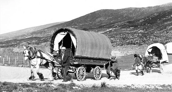 Gypsy caravans on the road in July 1973