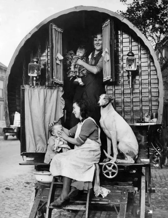 Framed Print : A gypsy family seen here with their caravan. October 1933 P007196