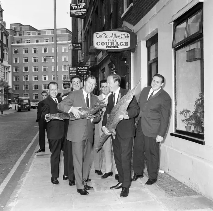 Framed Print : Bill Haley and bandleader Chris Barber are pictured with The Comets outside the Tin Pan Framed Print : Bill Haley and bandleader Chris Barber are pictured with The Comets outside the Tin Pan