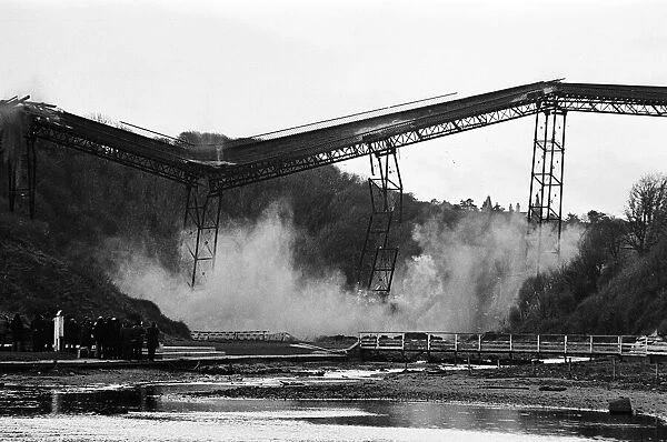 The Half Penny Bridge, Saltburn, North Yorkshire, being blown up. 17th December 1974