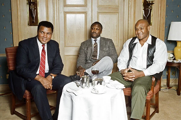 Hall of fame boxers (from left to right) Joe Frazier George Foreman