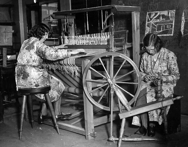 The hand loom and the spinning wheel, used by students in the School of Art in Sunderland