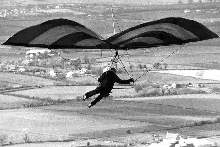 Framed Print : A hang glider flying over the Cleveland countryside in March 1975 Framed Print : A hang glider flying over the Cleveland countryside in March 1975