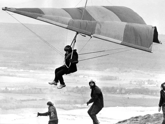 Framed Print : Hang gliding with North Yorks Sail Wing Club in March 1975