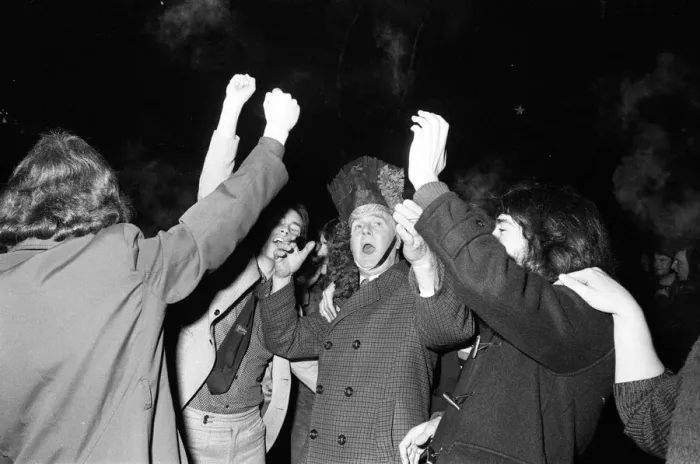 Framed Print : A happy crowd of young people greet the New Year in high-spirits in Broadgate, Coventry Framed Print : A happy crowd of young people greet the New Year in high-spirits in Broadgate, Coventry