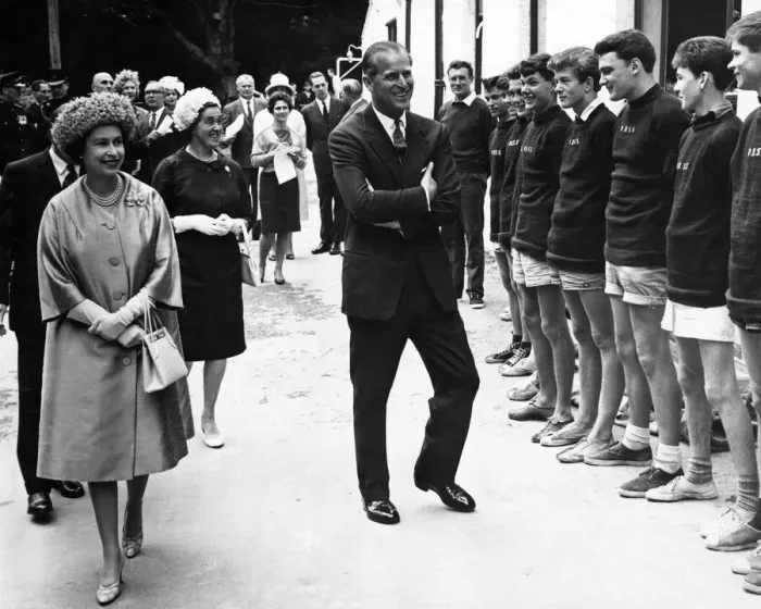 Framed Print : A happy smile from the Queen and the Duke for some of the boys at the Outward Bound Framed Print : A happy smile from the Queen and the Duke for some of the boys at the Outward Bound