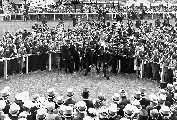 Hard Ridden with jockey Charlie Smirke after winning The Derby in the winners enclosure
