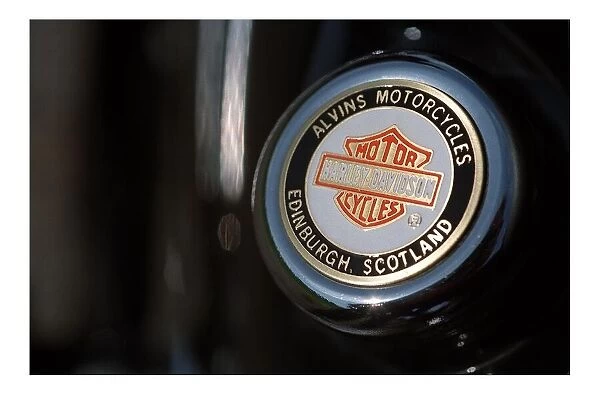 Harley Davidson motorbike June 1998 Alvins Motorcycles Edinburgh Scotland badge