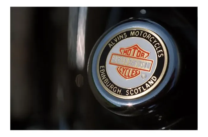 Framed Print : Harley Davidson motorbike June 1998 Alvins Motorcycles Edinburgh Scotland badge Framed Print : Harley Davidson motorbike June 1998 Alvins Motorcycles Edinburgh Scotland badge