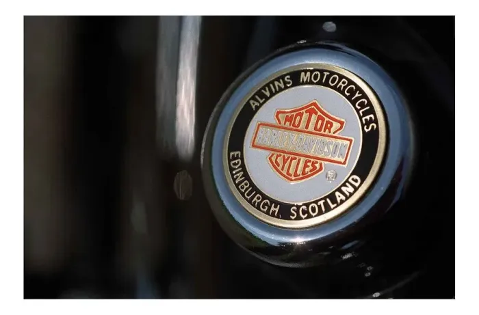 Framed Print : Harley Davidson motorbike June 1998 Alvins Motorcycles Edinburgh Scotland badge Framed Print : Harley Davidson motorbike June 1998 Alvins Motorcycles Edinburgh Scotland badge